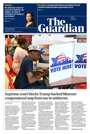 Prima pagina The Guardian (USA) di oggi - Quotidiano estero