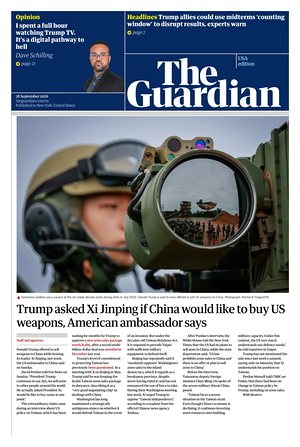 Prima pagina The Guardian (USA) di oggi - Quotidiano estero