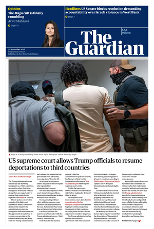 Prima pagina The Guardian (USA) di oggi - Quotidiano estero
