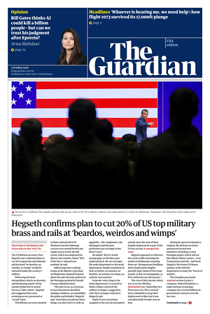 Prima pagina The Guardian (USA) di oggi - Quotidiano estero