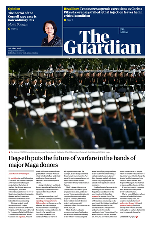 Prima pagina The Guardian (USA) di oggi - Quotidiano estero