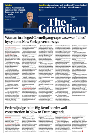 Prima pagina The Guardian (USA) di oggi - Quotidiano estero