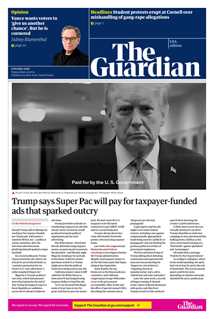 Prima pagina The Guardian (USA) di oggi - Quotidiano estero