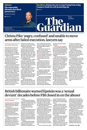Prima pagina The Guardian (USA) di oggi - Quotidiano estero