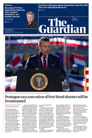 Prima pagina The Guardian (USA) di oggi - Quotidiano estero