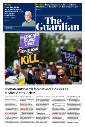 Prima pagina The Guardian (USA) di oggi - Quotidiano estero