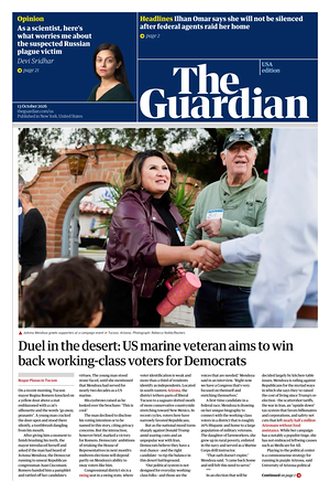 Prima pagina The Guardian (USA) di oggi - Quotidiano estero