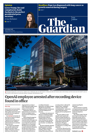 Prima pagina The Guardian (USA) di oggi - Quotidiano estero