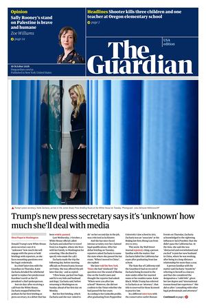 Prima pagina The Guardian (USA) di oggi - Quotidiano estero