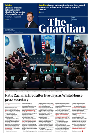 Prima pagina The Guardian (USA) di oggi - Quotidiano estero