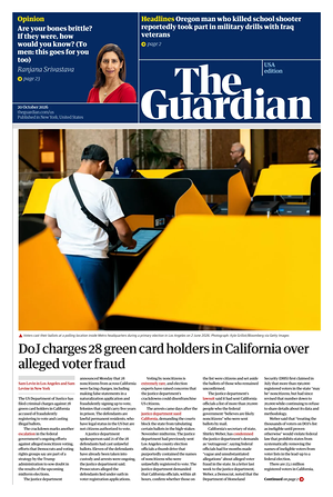 Prima pagina The Guardian (USA) di oggi - Quotidiano estero