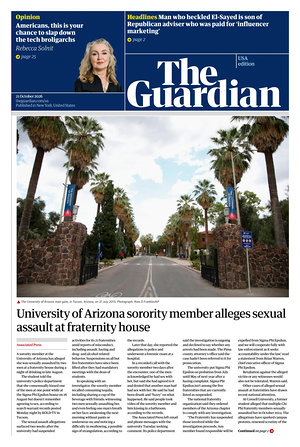 Prima pagina The Guardian (USA) di oggi - Quotidiano estero