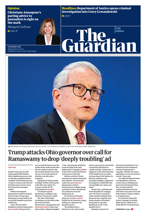 Prima pagina The Guardian (USA) di oggi - Quotidiano estero