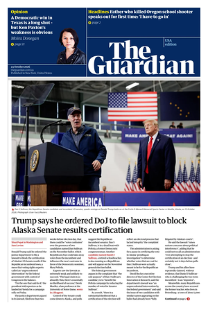 Prima pagina The Guardian (USA) di oggi - Quotidiano estero