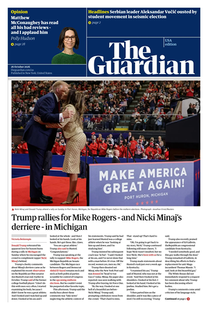 Prima pagina The Guardian (USA) di oggi - Quotidiano estero