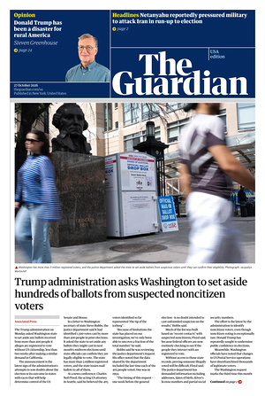 Prima pagina The Guardian (USA) di oggi - Quotidiano estero
