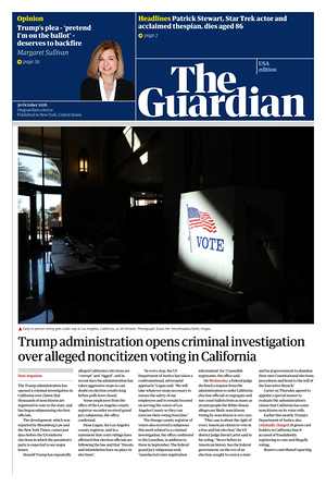 Prima pagina The Guardian (USA) di oggi - Quotidiano estero