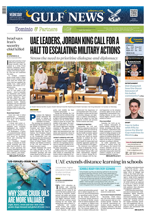 Prima pagina Gulf News di oggi - Quotidiano estero