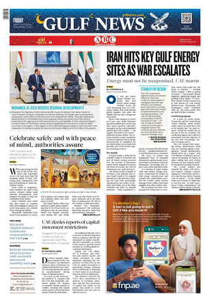 Prima pagina Gulf News di oggi - Quotidiano estero