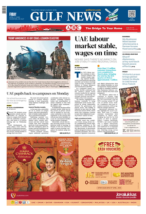 Prima pagina Gulf News di oggi - Quotidiano estero