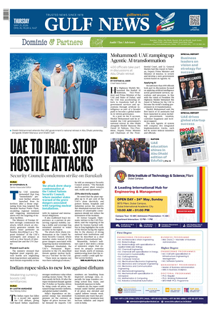 Prima pagina Gulf News di oggi - Quotidiano estero