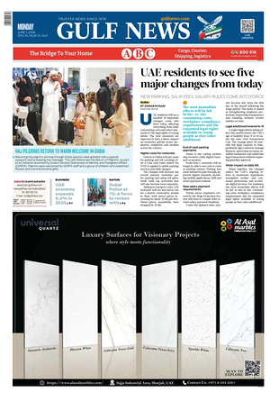 Prima pagina Gulf News di oggi - Quotidiano estero