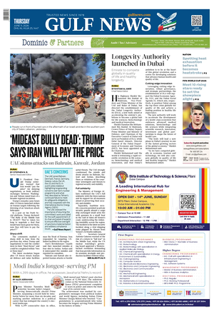 Prima pagina Gulf News di oggi - Quotidiano estero
