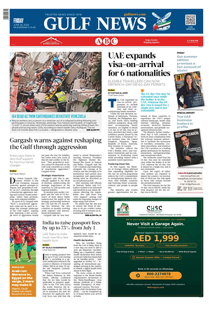 Prima pagina Gulf News di oggi - Quotidiano estero