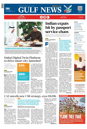 Prima pagina Gulf News di oggi - Quotidiano estero