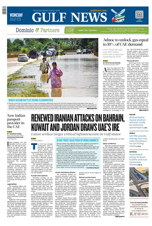 Prima pagina Gulf News di oggi - Quotidiano estero