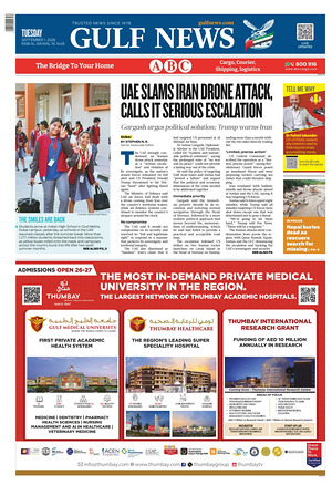Prima pagina Gulf News di oggi - Quotidiano estero