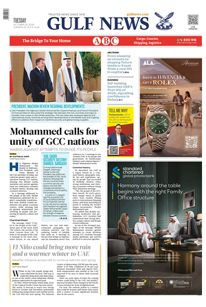 Prima pagina Gulf News di oggi - Quotidiano estero