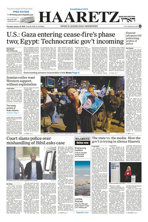 Prima pagina Haaretz (English) di oggi - Quotidiano estero