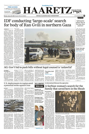 Prima pagina Haaretz (English) di oggi - Quotidiano estero