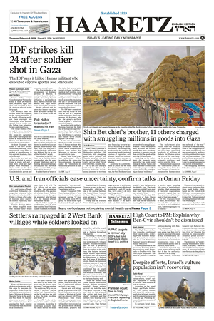 Prima pagina Haaretz (English) di oggi - Quotidiano estero