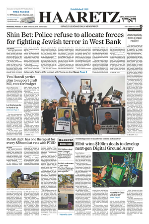 Prima pagina Haaretz (English) di oggi - Quotidiano estero