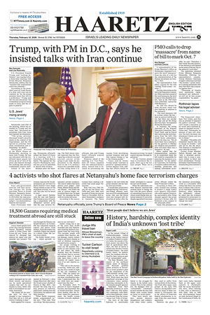 Prima pagina Haaretz (English) di oggi - Quotidiano estero