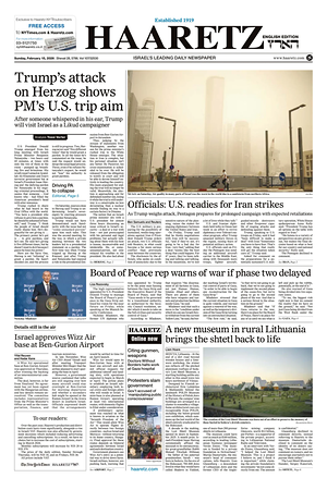 Prima pagina Haaretz (English) di oggi - Quotidiano estero