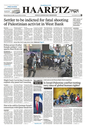 Prima pagina Haaretz (English) di oggi - Quotidiano estero