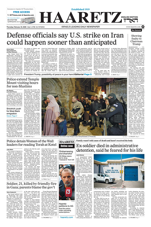 Prima pagina Haaretz (English) di oggi - Quotidiano estero