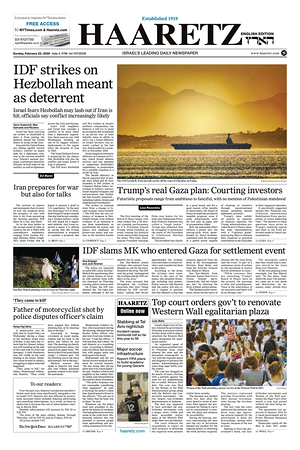 Prima pagina Haaretz (English) di oggi - Quotidiano estero