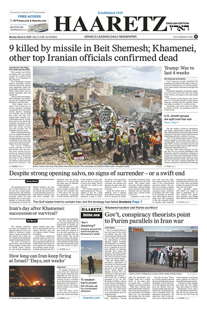 Prima pagina Haaretz (English) di oggi - Quotidiano estero
