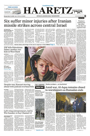 Prima pagina Haaretz (English) di oggi - Quotidiano estero