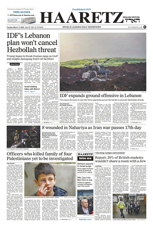 Prima pagina Haaretz (English) di oggi - Quotidiano estero