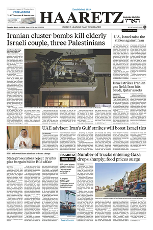 Prima pagina Haaretz (English) di oggi - Quotidiano estero