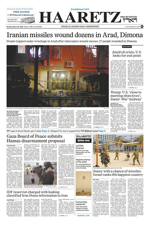 Prima pagina Haaretz (English) di oggi - Quotidiano estero