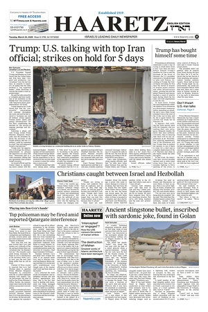 Prima pagina Haaretz (English) di oggi - Quotidiano estero