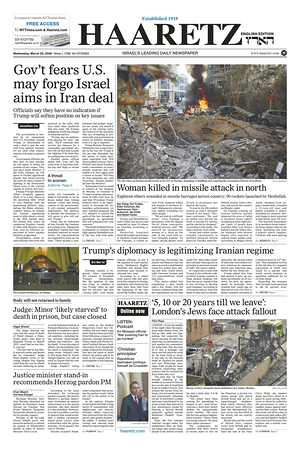 Prima pagina Haaretz (English) di oggi - Quotidiano estero