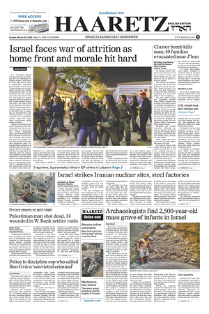Prima pagina Haaretz (English) di oggi - Quotidiano estero