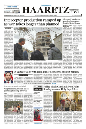 Prima pagina Haaretz (English) di oggi - Quotidiano estero